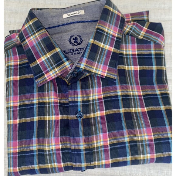 Bugatchi Uomo Shaped Fit Men's XL Windowpane Flannel Long Sleeve Button Up Shirt - Picture 6 of 6